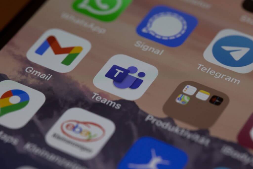 iphone screen with icons on screen showing Microsoft Teams